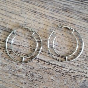 Silver double hoop earrings
